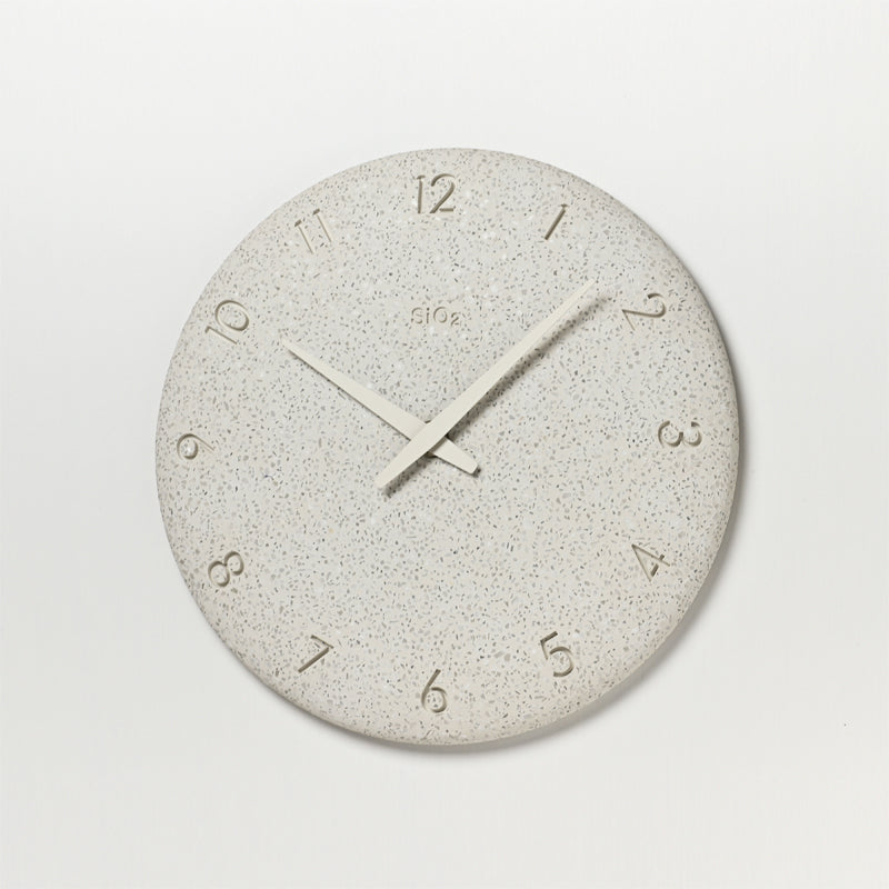 SiO2 CLOCK Washed finish white close-up showing washed texture and material detail