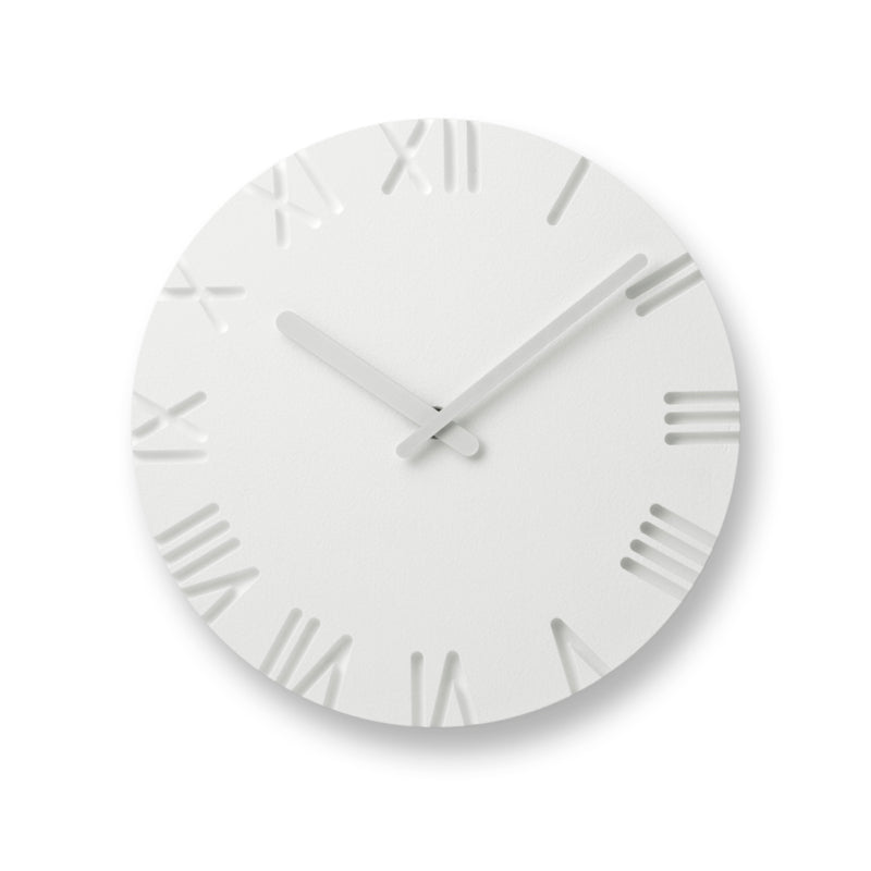 CARVED clock version B, carved Japanese design in mineral-based material